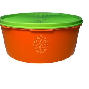 Vintage Tupperware Orange Servalier Bowl Lime Green Sunburst Lid 1204-6 USA